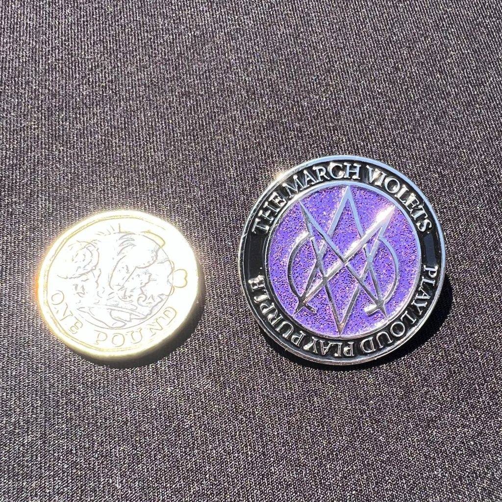 Purple Glitter with Black Border PIn Badge